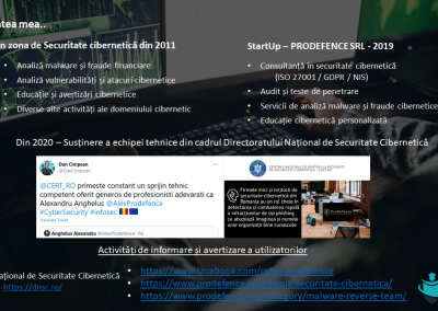 Anghelus Alexandru Cyber AID DNSC Directoratul National de Securitate Cibernetica Universitatea Maritima Constanta Clusterul de Excelenta in Securitate Cibernetica - Romania FinCrime - Criminalitate cibernetica / informationala Prodefence - Servicii Securitate Cibernetia